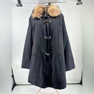Company Ellen Tracy black raccoon  fur trim jacket size Large